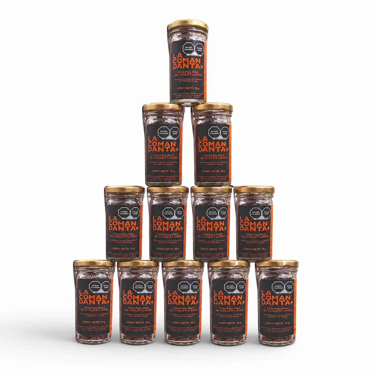 CAJA DE 12 PIEZAS: CHAPULINES AL CHILE Y LIMÓN (20g)