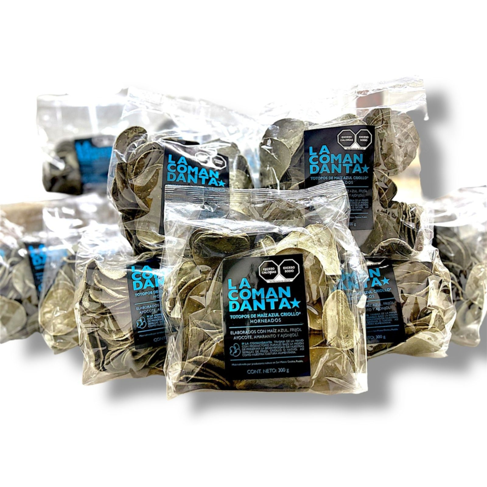 CAJA DE 16 PIEZAS: TOTOPOS HORNEADAS DE MAÍZ AZUL CRIOLLO (300g)